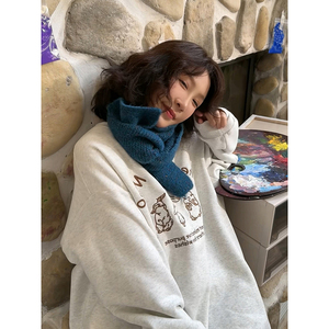 加绒刺绣卫衣T裙 复古大版圆领宽松女百搭 安妮森林【三只小兔】