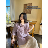 100亚麻仙气花边娃娃领日系文艺复古宽松百搭衬衫 安妮森林 上衣女