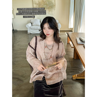 纯苎麻国风优雅定染印花气质盘扣文艺禅轻透气衬衫 上衣秋安妮森林