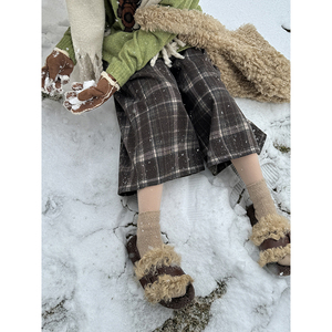 加绒复合阔腿裤格纹宽松安妮森林冬小个子垂感修饰腿型裤舒适保暖