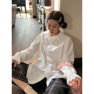 花朵领衬衫荃面棉布复古优雅安妮森林白色清新文艺亲肤大码上衣女