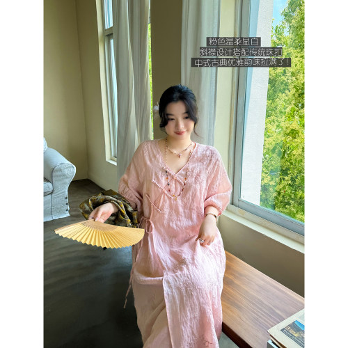 安妮森林100苎麻刺绣旗袍连衣裙