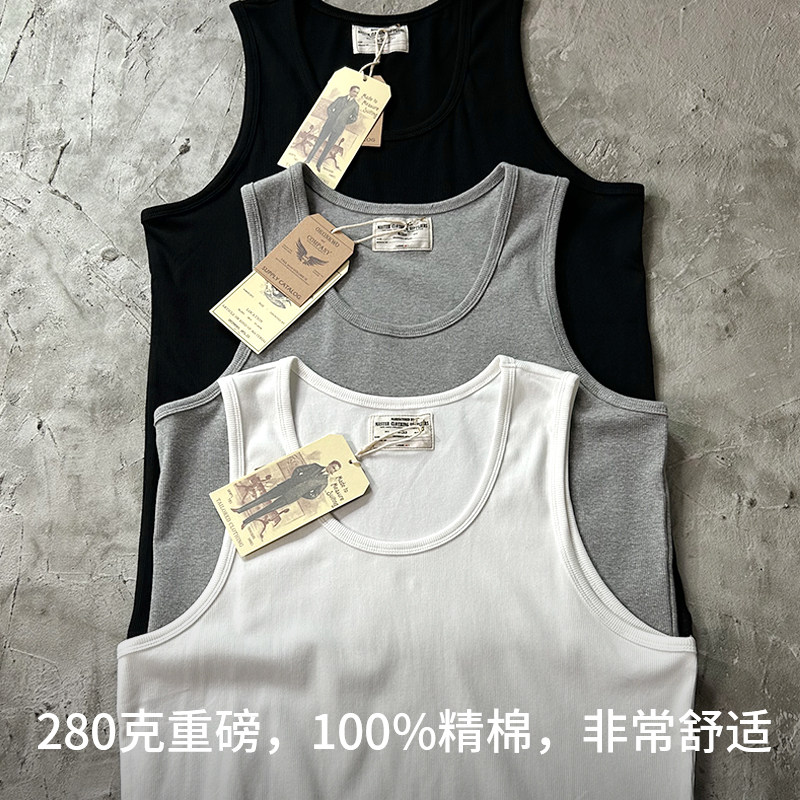 美式280G重磅纯棉运动背心无袖坎肩弹性训练打底男纯白灰黑老汉衫