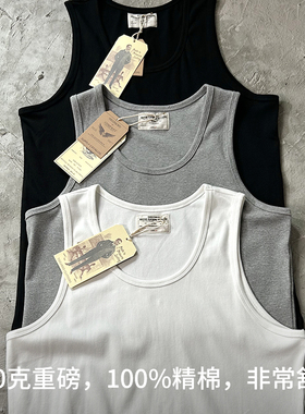 美式280G重磅纯棉运动背心无袖坎肩弹性训练打底男纯白灰黑老汉衫
