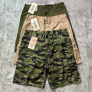 复古多口袋宽松纯棉休闲卡其五分中裤 迷彩工装 美式 男夏季 军绿短裤