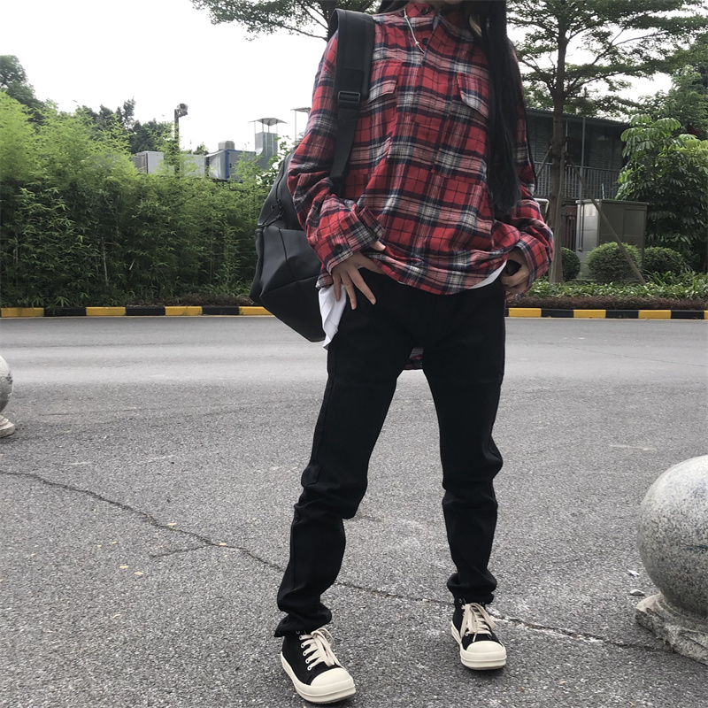 高街弹力直筒修身堆积感显瘦嘻