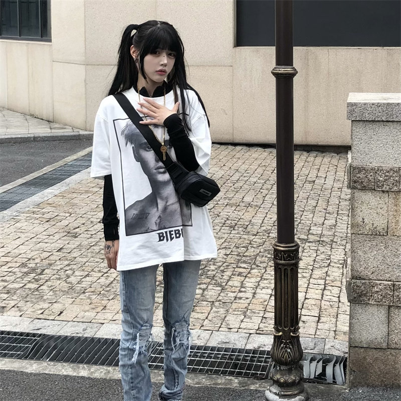 欧美高街人像vtg短袖古着美式宽松T恤男