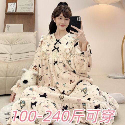 冬季大码250斤法兰绒保暖睡裙
