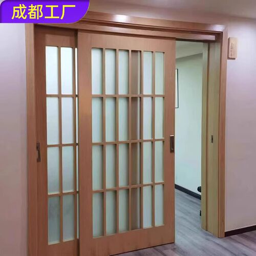 吊轨门隔断门窗长虹玻璃门包间平开房门实木门原木门三联动推拉门