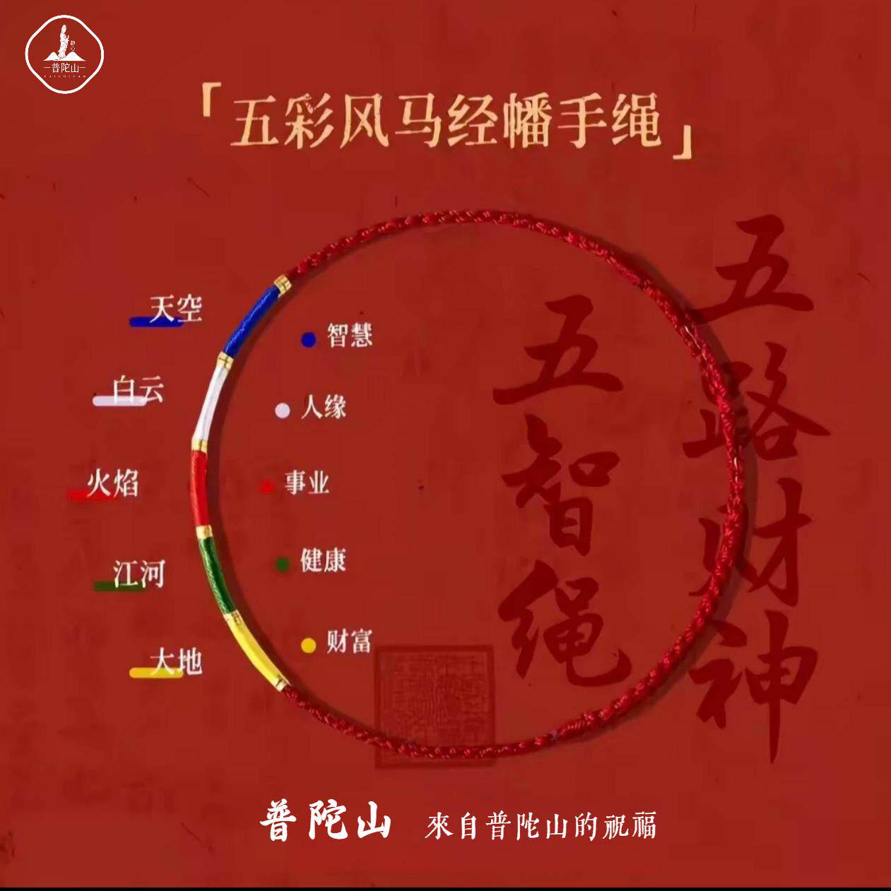 涤纶手链 普陀山文雅集普陀山文创经幡五彩绳手链手工编织本命年