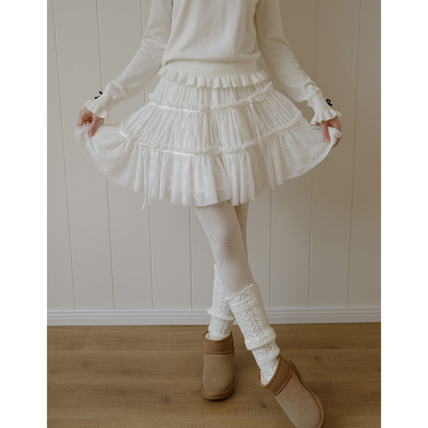 双层网纱短裙秋冬丝绒内衬半身裙