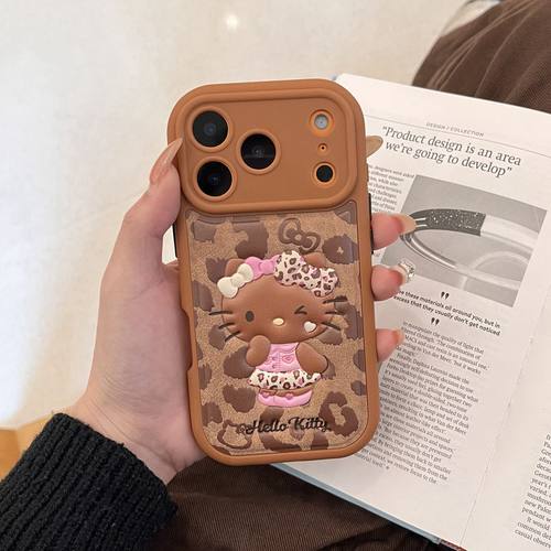 INS联名辣妹高级豹纹裙凯蒂猫适用iPhone17promax苹果16promax手机壳15proma卡通KT带挂绳14promax防摔保护套