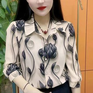 2026夏季印花宽松显瘦七分衬衫