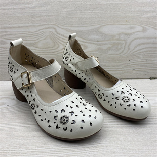 中跟舒适防滑中老年镂空透气女凉鞋 真皮牛皮妈妈凉鞋 处理夏季 特价