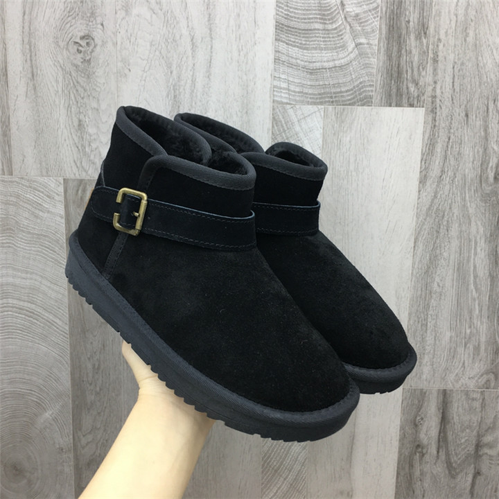 断码鞋特价真皮女鞋磨砂皮加绒加厚平底防滑冬季短筒雪地靴女棉靴