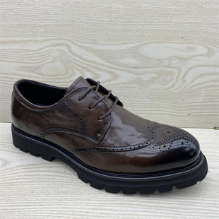 皮鞋 真皮男鞋 男士 高级感圆头牛皮布洛克雕花帅气商务正装 2025新款