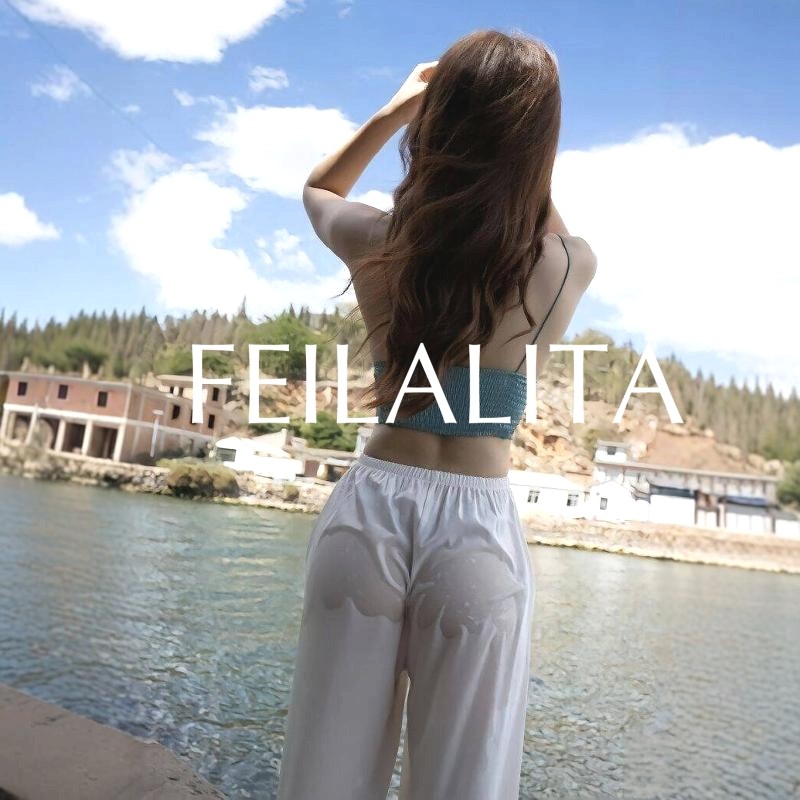 青春时尚性感冰丝裤女夜店透视纯欲透气直筒裤垂坠感瑜伽运动长裤