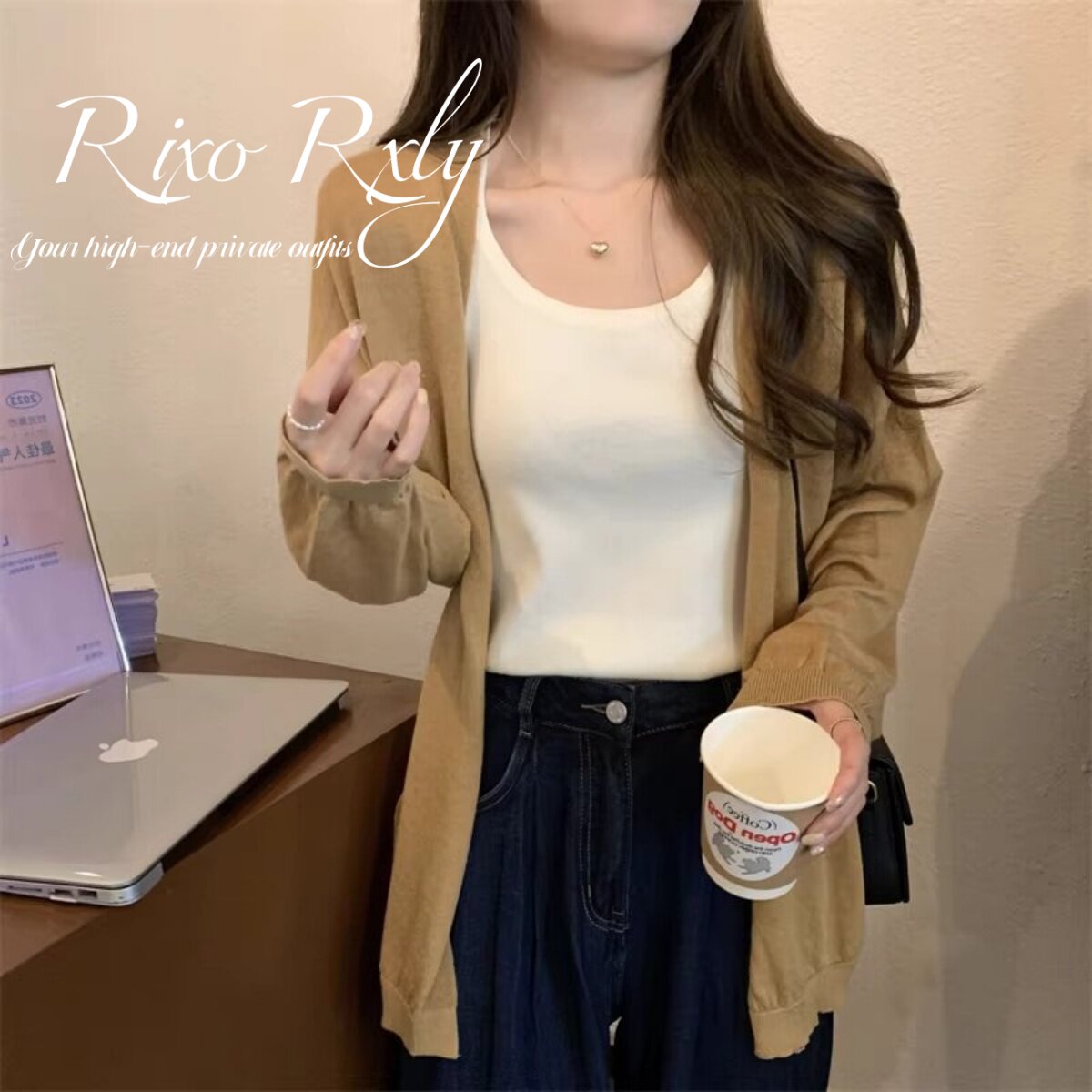 RIXO RXLY慵懒风针织开衫女款春夏季简约休闲薄款宽松V领上衣外套