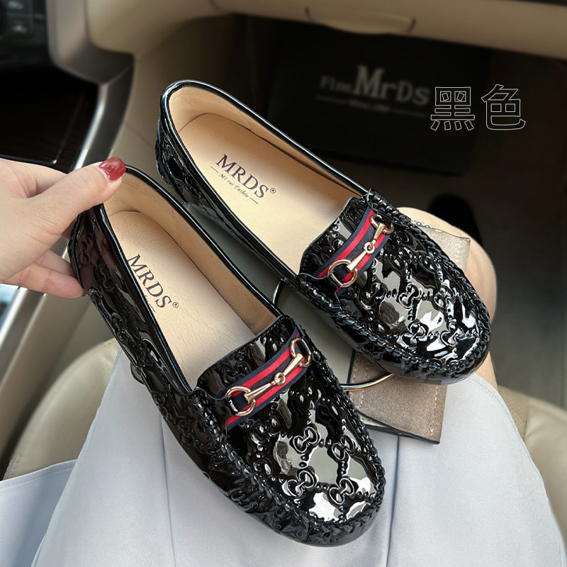 Summer new women's shoes: genuine leather flat single shoes, patent leather bean shoes, casual loafers, red wedding shoes, soft-soled ladle shoes thumbnail 3