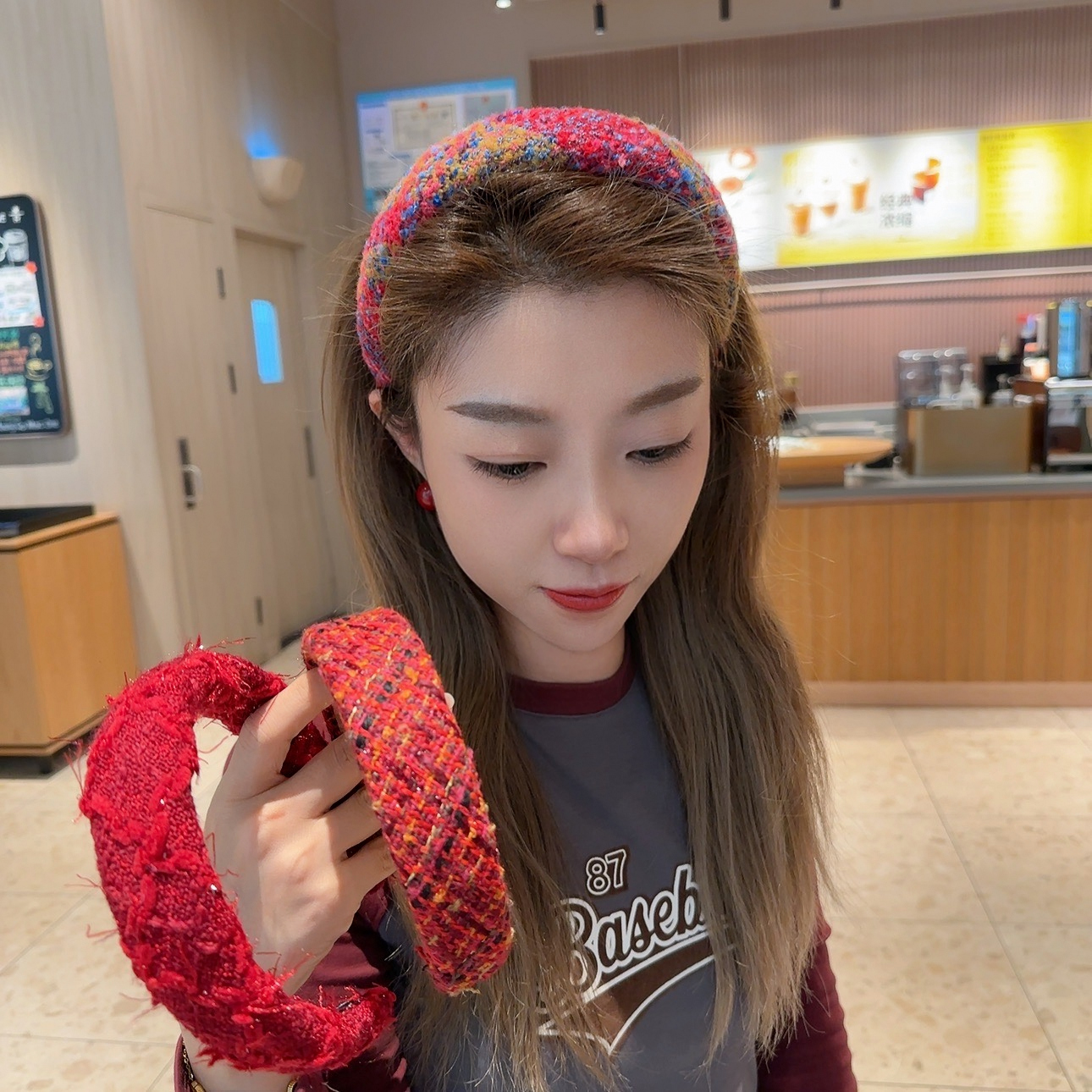 发箍粗花呢小香风新年红色发饰