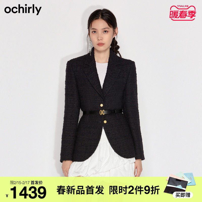 2件9折 欧时力2022新款春装小香风中长休闲西装外套女1WY1042080