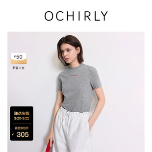OCHIRLY欧时力  字母印花短袖t恤女上衣圆领休闲高街夏新