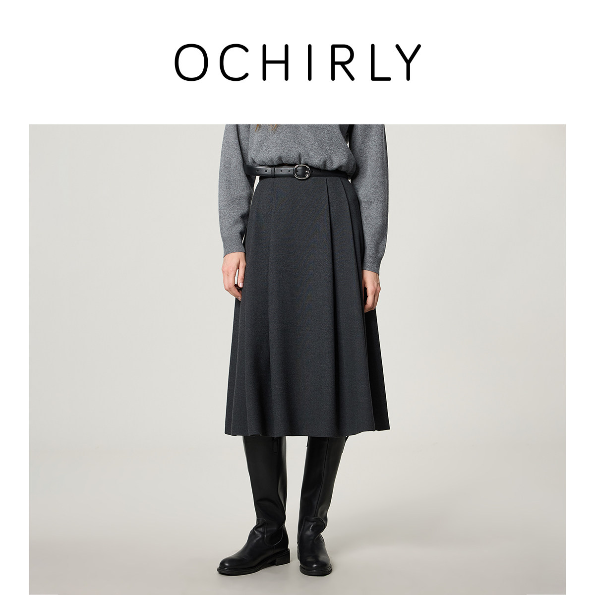 OCHIRLY欧时力 大摆伞裙百褶半身裙中长款裙子a字复古夏装