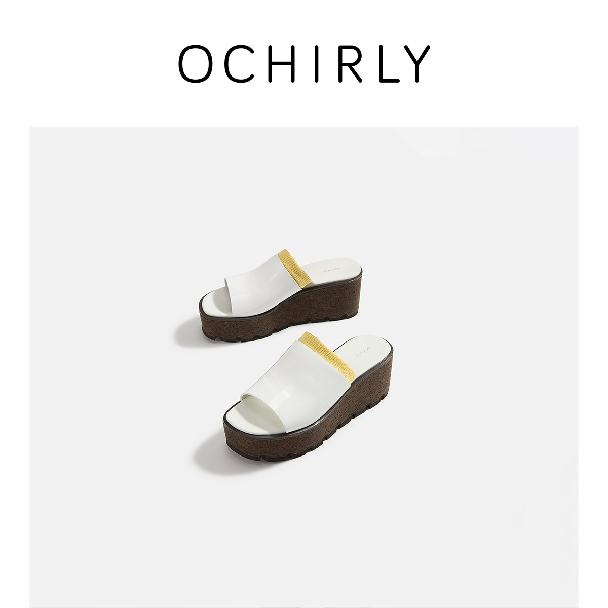 OCHIRLY欧时力 皮革坡跟增高潮流拖鞋厚底高跟外穿夏