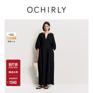 夏季 OCHIRLY欧时力 法式 连衣裙裙子长裙灯笼袖 收腰中袖