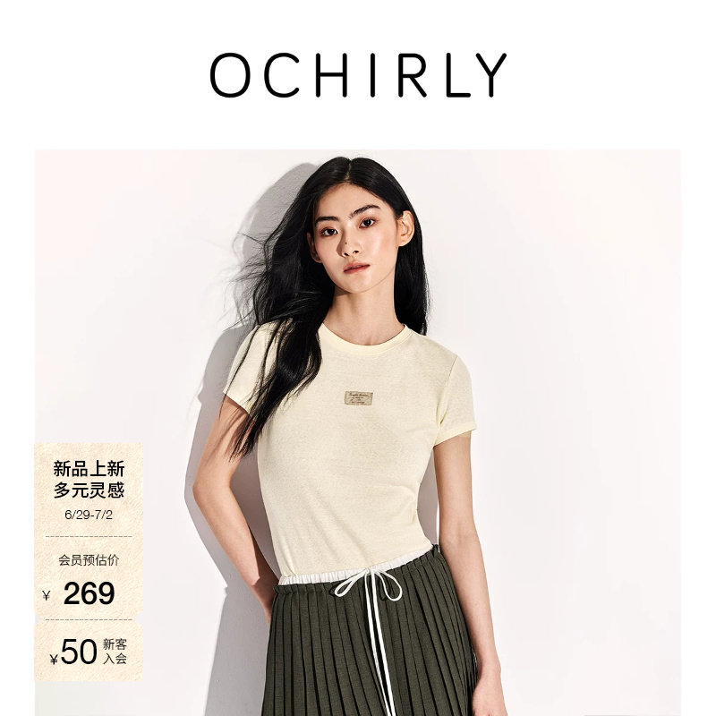 [新品]OCHIRLY欧时力 T恤女2026夏季复古印花轻薄正肩