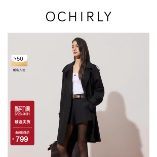 OCHIRLY欧时力 配腰带女士秋冬 100%长绒棉风衣外套中长款