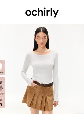 OCHIRLY欧时力一字领坑条纹毛衣