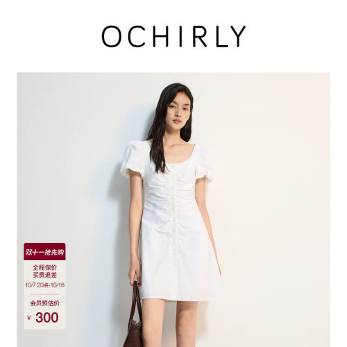 OCHIRLY欧时力方领泡泡袖连衣裙