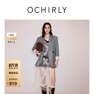 连衣裙2026春夏绣花蕾丝不对称吊带裙罩裙 OCHIRLY欧时力 新品