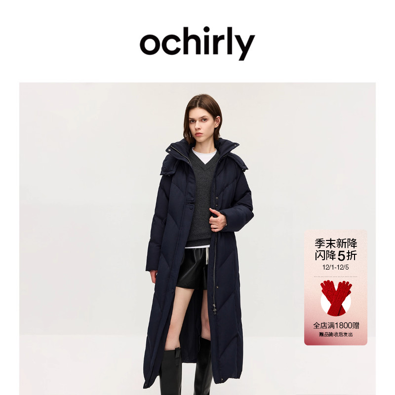 OCHIRLY欧时力连帽长款羽绒外套