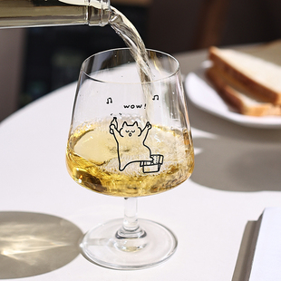 酒杯高脚杯香槟杯葡萄红酒杯饮料杯 原创WOW猫简笔画卡通玻璃个性