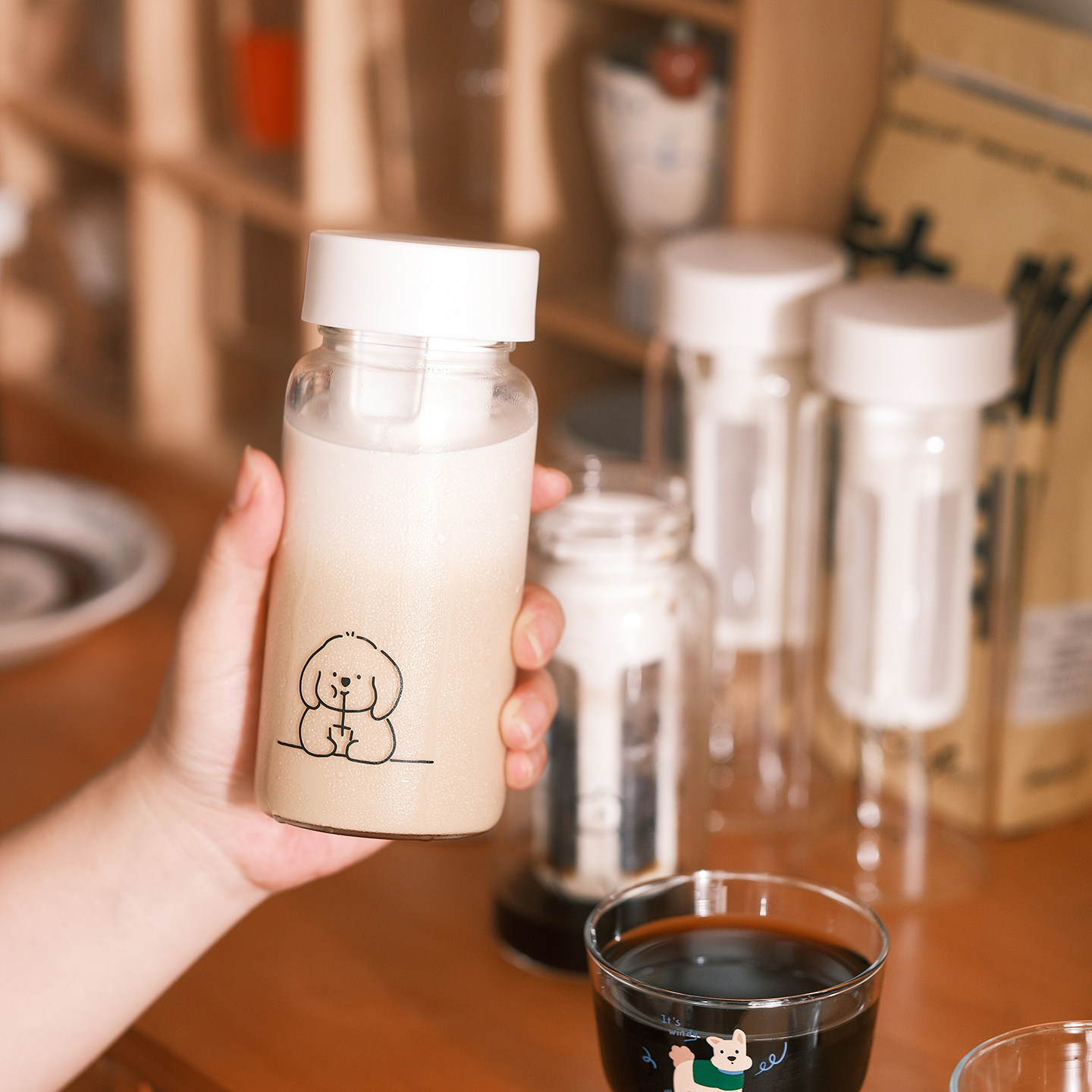 原创狗狗玻璃冷泡杯耐热咖啡冷萃杯便携美式冷萃瓶冷泡茶杯水杯