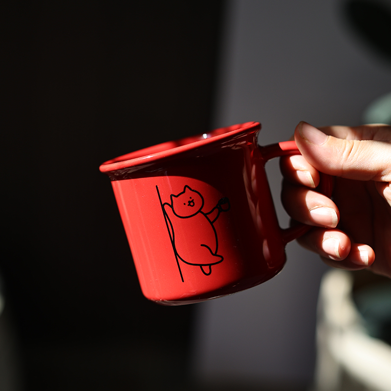 自制社会猫简笔画情侣陶瓷马克杯