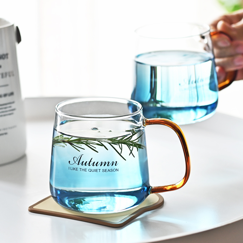 ins风渐变蓝色玻璃杯,很清爽高硼硅玻璃耐热玻璃水杯可以倒开水