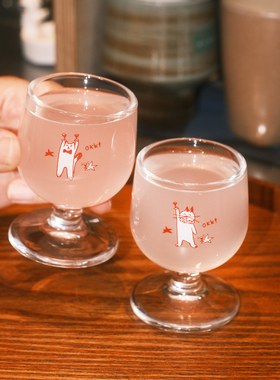 原创OKK小猫小狗玻璃高脚小白酒杯迷你烧酒杯子可爱果酒杯烈酒杯