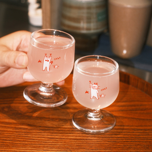 原创OKK小猫小狗玻璃高脚小白酒杯迷你烧酒杯子可爱果酒杯烈酒杯