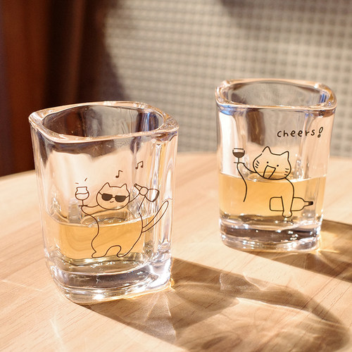 原创小猫玻璃白酒杯迷你小杯子