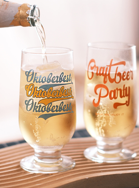 原创复古字母精酿啤酒杯玻璃杯高脚杯扎啤杯饮料杯子露营酒吧商用