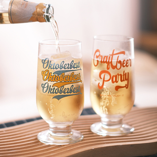 原创复古字母精酿啤酒杯玻璃杯高脚杯扎啤杯饮料杯子露营酒吧商用