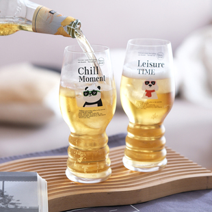 原创墨镜熊猫玻璃精酿啤酒杯高脚杯扎啤杯饮料水杯子派对酒吧商用