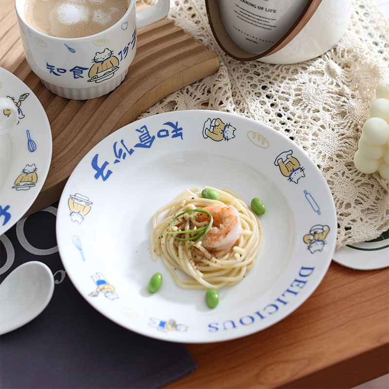 “知食份子”原创厨师猫猫陶瓷盘耐高温印花平盘深盘水果点心盘,餐饮具,盘,淘宝优惠券,粉丝福利购,淘宝优惠卷