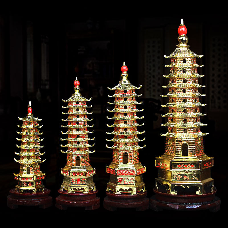 铜七层九层文昌塔鎏金摆件办公室书房装饰赠底座