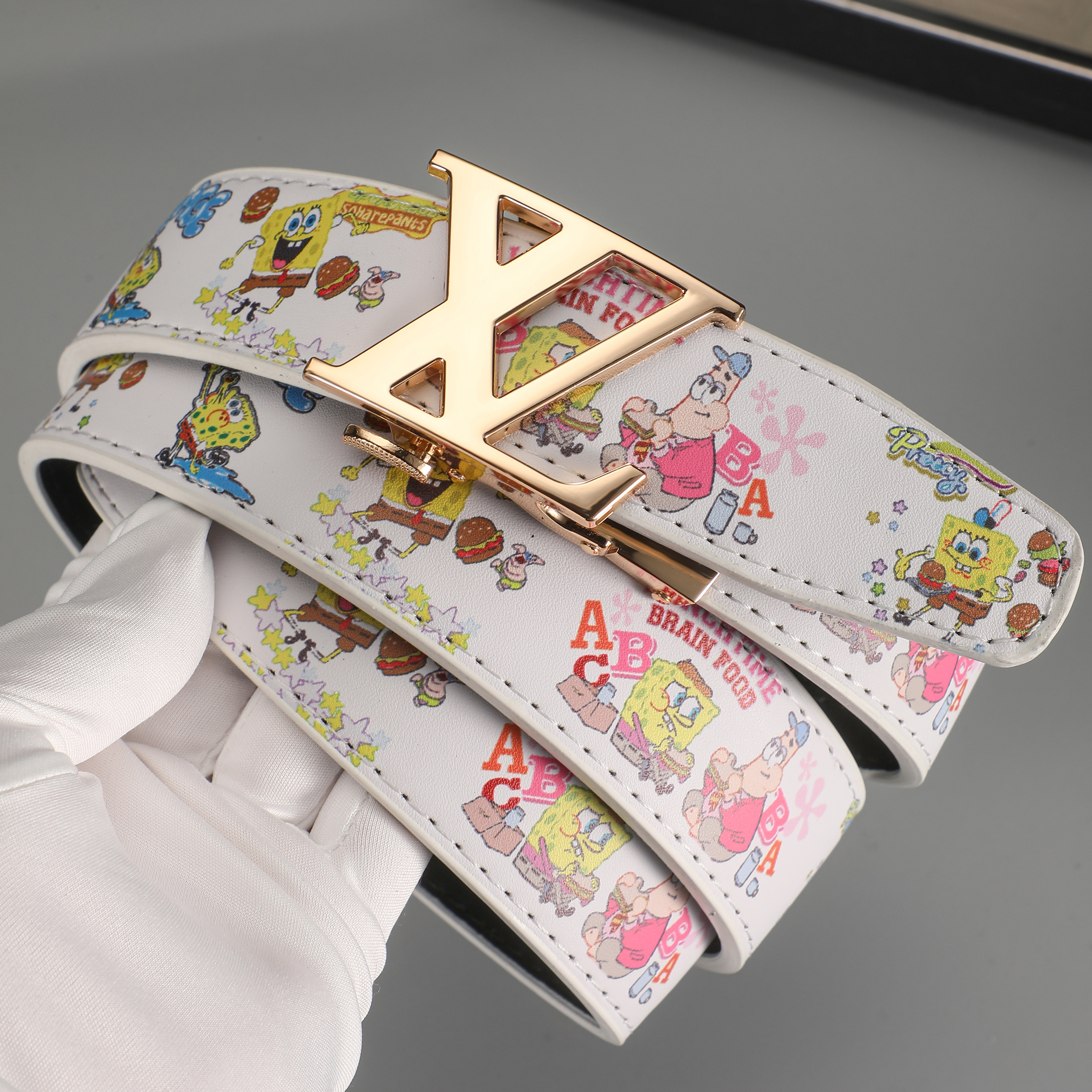 皮带男潮流学生真皮百搭卡槽涂鸦初中生自动扣腰带牛仔裤网红同款