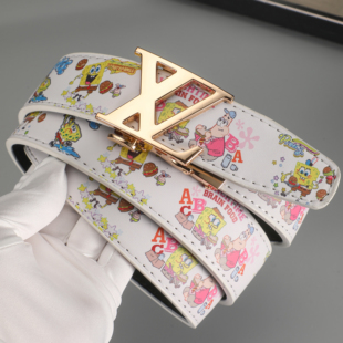 皮带男潮流学生真皮百搭卡槽涂鸦初中生自动扣腰带牛仔裤网红同款