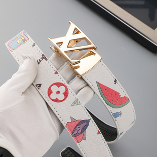 新皮带男潮流学生百搭涂鸦全卡槽自动扣混的人腰带牛仔裤网红同款